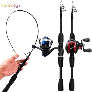 1,5m/1,8m/2,1m Joran Pancing Carbon Telescopic Fishing Rod Set Spinning Casting Baitcasting Reel Lure Bait Power for Freshwater