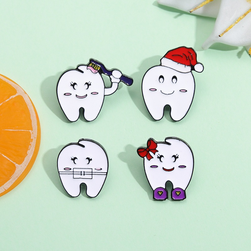 Novo Pregadeira De Dentes Médicos Série Alloy Brooch Creative Kawaii Metal Teeth Modeling Paint Drip Badge