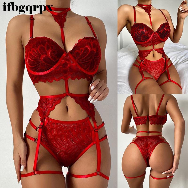 Conjunto Lingerie Cinta Liga de Corpo Inteiro Pescoço Até Coxas Sexy Com Regulagem 