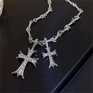 Novo Colar De Pingente De Moda Dupla Cruz Para Mulheres Corrente Clivicular Cor De Prata Homens Tendência Necklacse Jóias Presentes