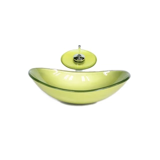 CUBA DE VIDRO OVAL 55CM VERDE OLIVA VALVULA TORNEIRA CASCATA