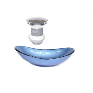CUBA DE VIDRO OVAL 55CM AZUL VALVULA CLICK