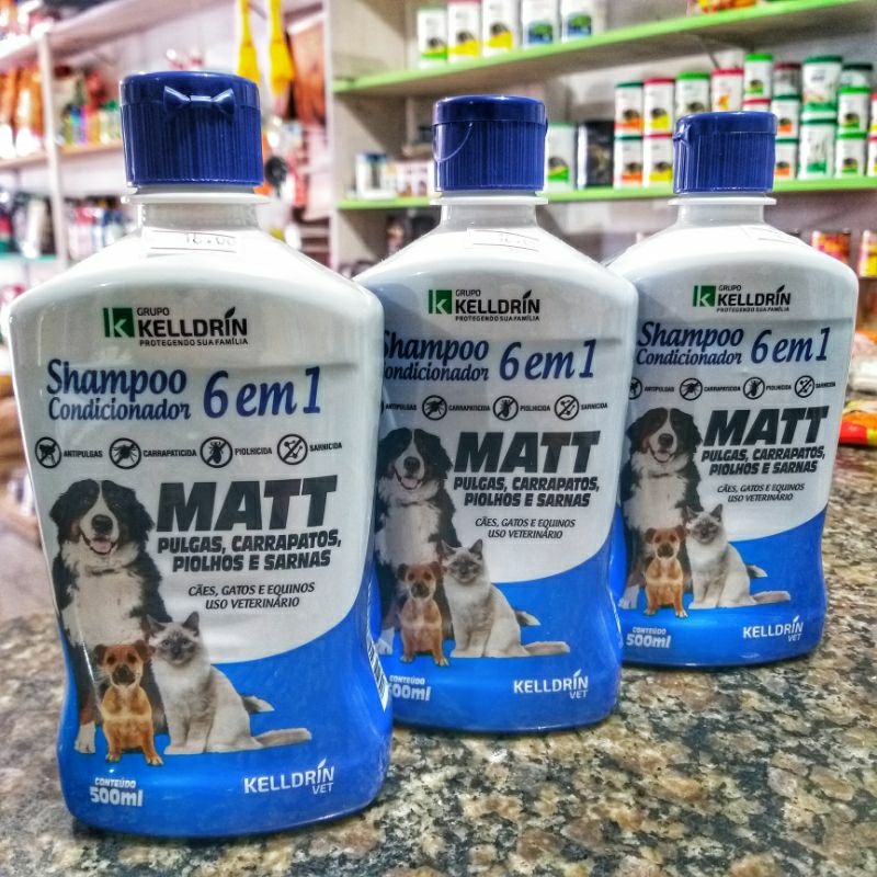 SHAMPOO E CONDICIONADOR MATT 6 EM 1 PARA CÃES E GATOS - PULGAS, CARRAPATOS,  PIOLHOS E SARNAS 500 ML - tupet rações