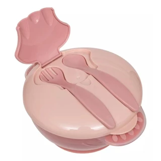 Conjunto de Refeição Com Compartimento e talheres Rosa 16246 - Buba