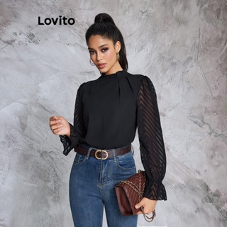 Lovito Blusa de Tecido Liso com Gola Costurada De Babados e Gota d