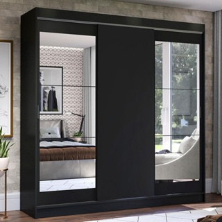 Guarda-Roupa Casal Madesa Istambul 3 Portas de Correr com Espelhos 3 Gavetas - Preto
