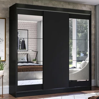 Guarda-Roupa Casal Madesa Istambul 3 Portas de Correr com Espelhos 3 Gavetas - Preto em Oferta na Shopee