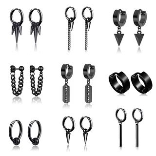 1 Par Punk Múltiplos Estilos Moda Preto Cor Aço Inoxidável Brincos Simples Homens De Orelha Mulher Jewelry Gift