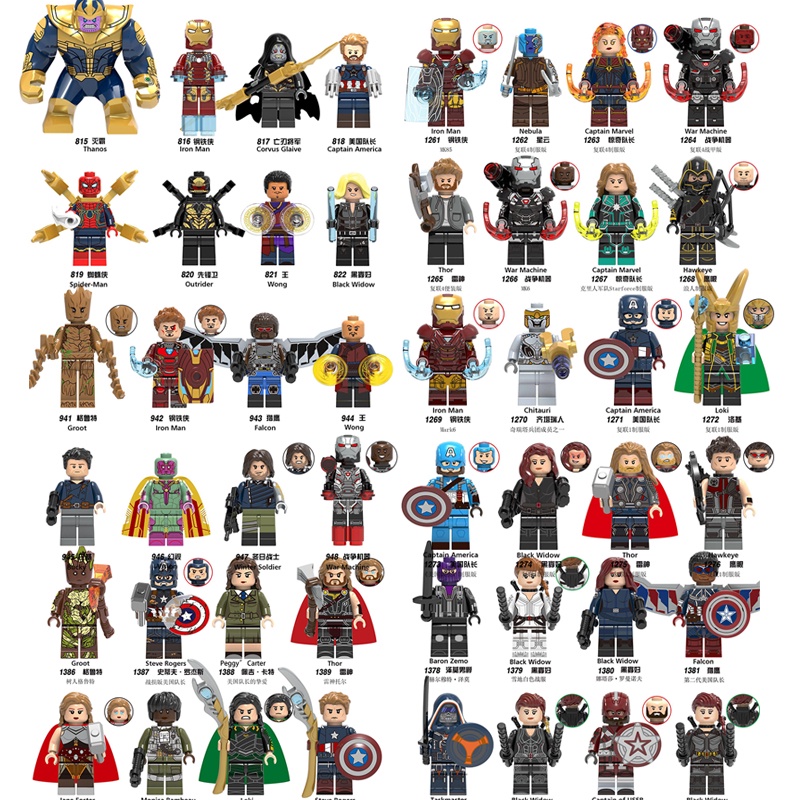 Marvel The Avengers Spider-Man Thor Iron Capitão América Thanos Minifigures Building Blocks Figuras Brinquedos