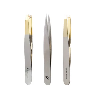 Kit 3 Pinças Designer Sobrancelhas Ponta Fina Reta Chanfrada Profissional Klass Vough