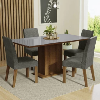 Conjunto Sala de Jantar Mesa Tampo de Vidro 4 Cadeiras Rustic/Cinza/Silver Avril Madesa em Oferta na Shopee