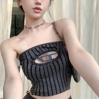 Crop Top Women Metal Hollow Out Camisole Cor Sólida Estilo Coreano