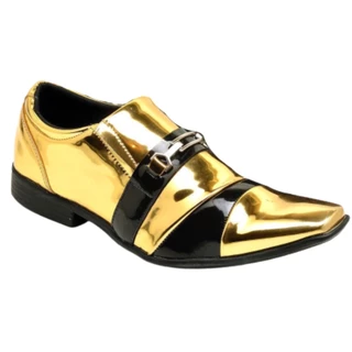 Sapato Social Confortável Masculino Lisboa Dourado e Preto Vogado Shoes