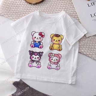 Camiseta Hello Kitty Melody Infantil Kawaii Sanrio Anime Cartoon Roupas  Casuais Y2k Kid Girl Boy Top