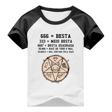 Camiseta Meme Besta 666 Meio Besta 333 Pentagrama Meow Neko