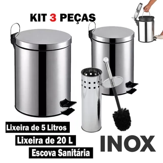 Lixeira Banheiro Inox 3 Peça 20 e 5L + Escova Sanitária Kala em Oferta na Shopee