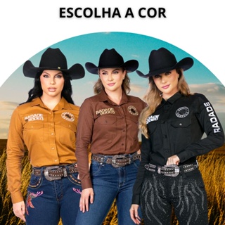 Camisa Feminina Radade Original New Western Manga Longa Bordada Country Várias Cores Tecido Grosso de Sarja Bolsos Modelagem Slim Veste Bem Para Cowgirl Rodeio Prova de Tambor