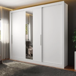 Guarda Roupa Casal 3 Portas 4 Gavetas Espelho Branco Carraro