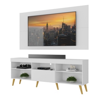 Rack com Painel e Suporte TV 65 Multimóveis CR45184 Amêndoa/Off White