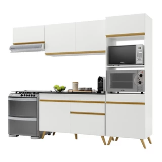 Cozinha Compacta 4 pç c/ Armário e Balcão MP3690 Veneza GW Multimóveis Branca