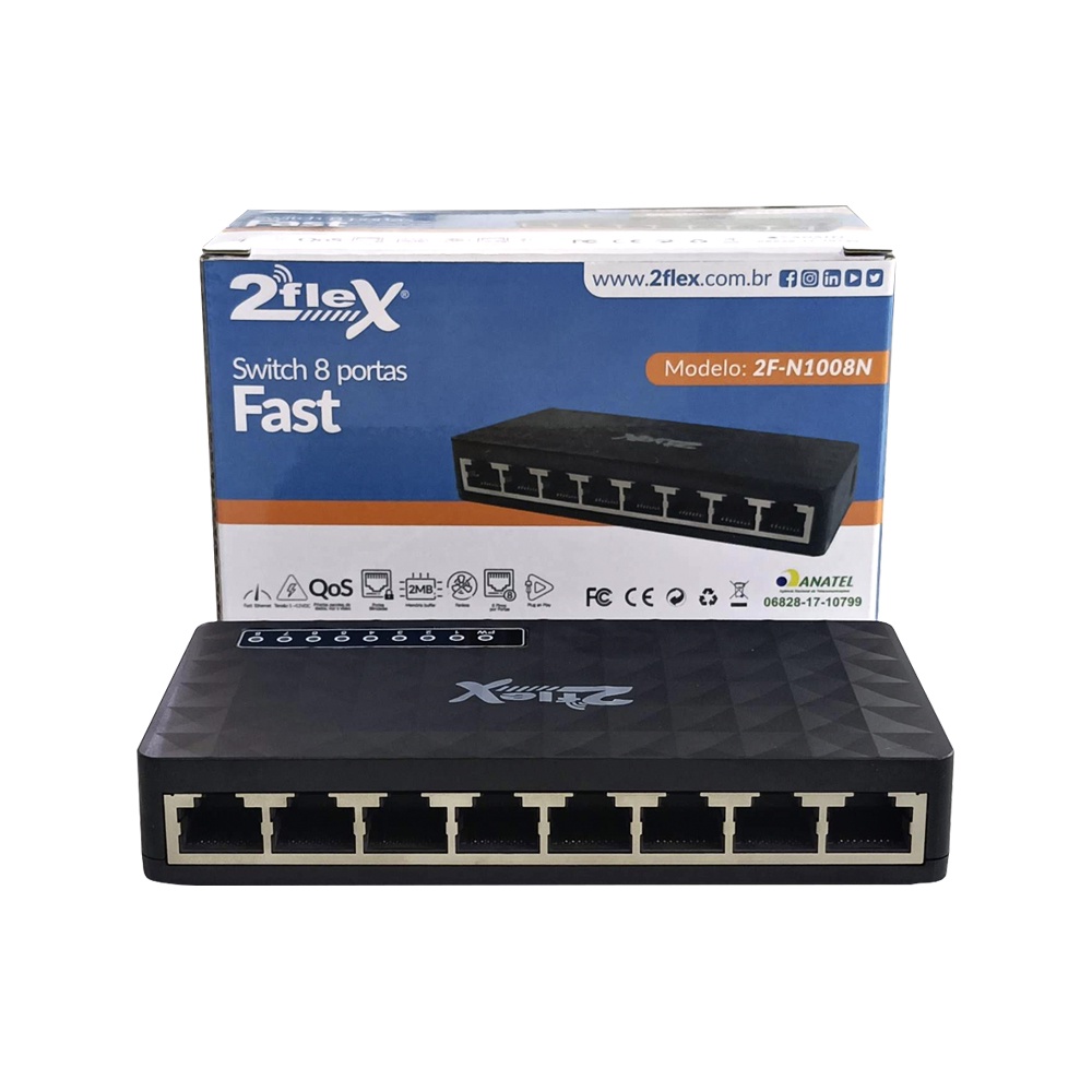 SWITCH 8P FAST COMUM 2F N1008N 10/100 5-12V 2FLEX | Shopee Brasil