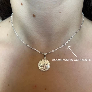 Choker com Pingente Signos de Prata 925 Colar Feminino 40cm Banhado em Oferta na Shopee