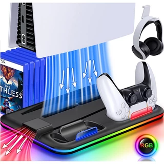 Suporte De Resfriamento Playstation 5 RGB Com Ventilador E Estação De Carregamento Duplo Controlador Para Console PS5 Disc & Digital Edition