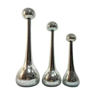 3 Vasos Bola Decorativos Garrafa De Vidro Prata Craquelado