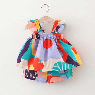 Summer Baby Girls Clothing Sets Suspender Top Cor Corresponde Colete Floral + Calça Casual Infantil Roupa