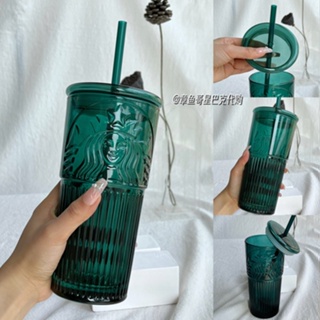 Starbucks Dark Green Striped Mermaid Goddess Gradient Cup With The