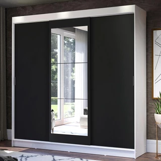 Guarda-Roupa Casal Madesa Istambul 3 Portas de Correr com Espelho 3 Gavetas - Branco/Preto em Oferta na Shopee