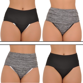 Kit 05 Calcinha Até o Plus Size Fitness Cintura Alta Cós Duplo Compressão