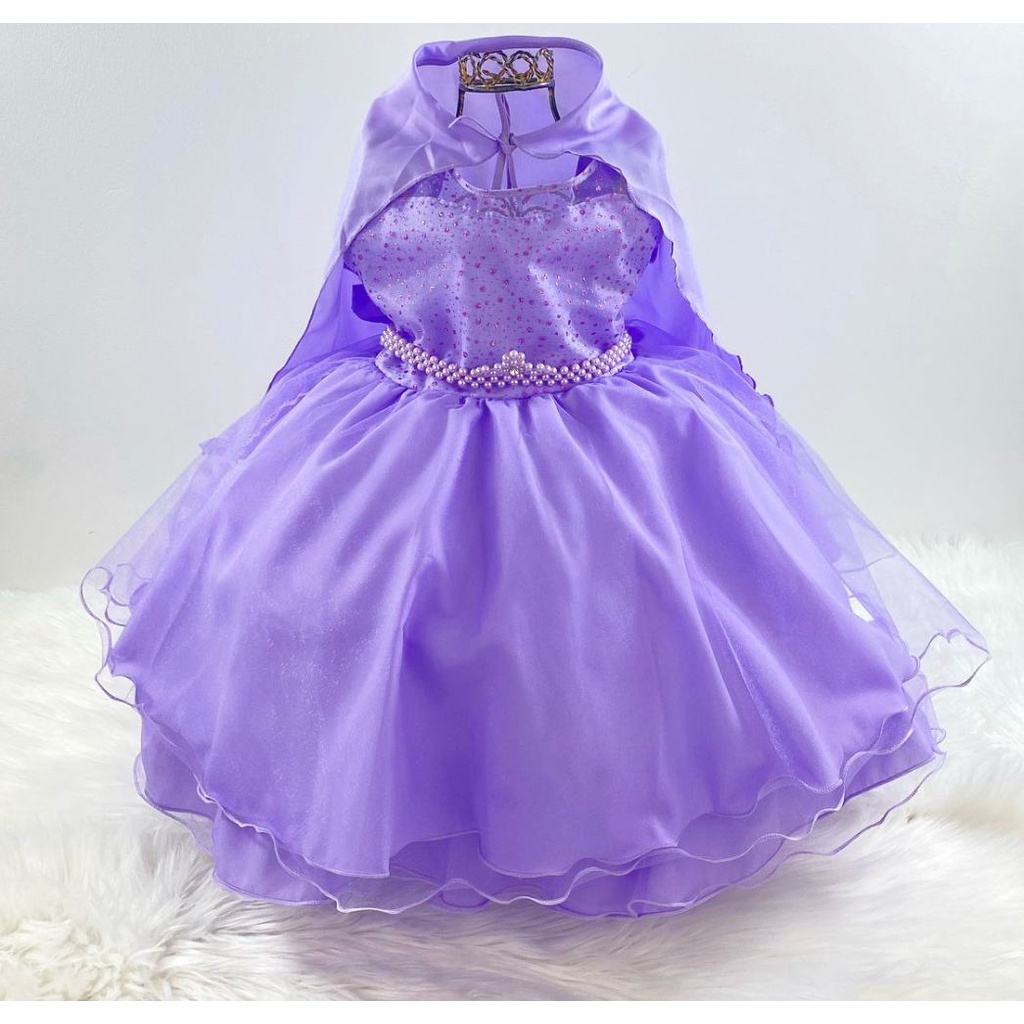 Vestido Infantil Rainha Realeza Princesa Sofia Lilás 4 A 12 Anos