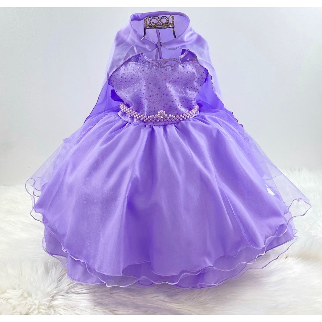 Vestido infantil sereia lilás princesa sofia festa 1 a 4 ano