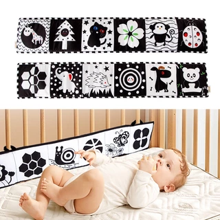 Livro de pano macio do bebê, livro preto e branco de alto contraste, brinquedo puzzle infantil lavável e sensor abdominal