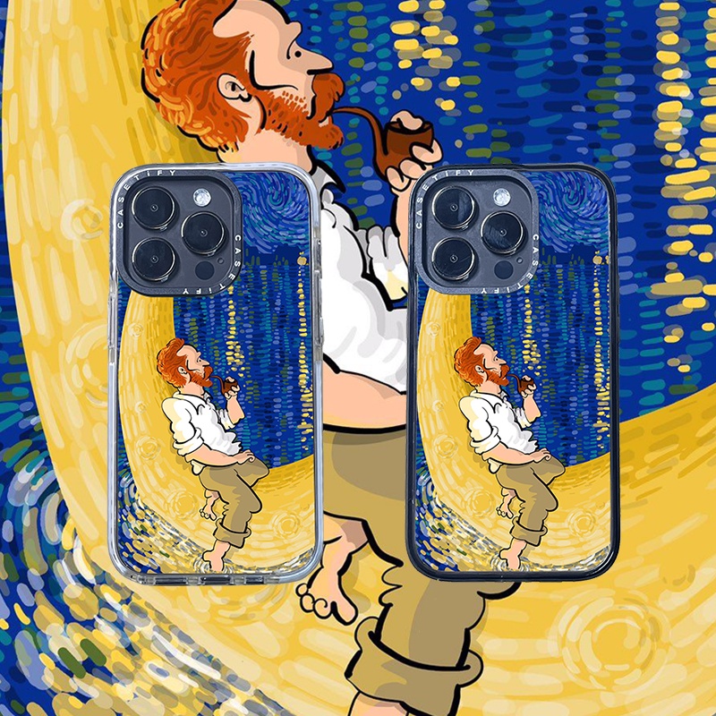 CASETiFY X van gogh Inclinação Na Lua Água Preto Borda Branca Caixa