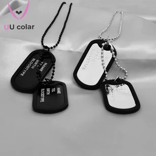 Colar masculino com pingente em estilo militar, corrente de elo duplo e tags de cão na cor preta de quatro fileiras