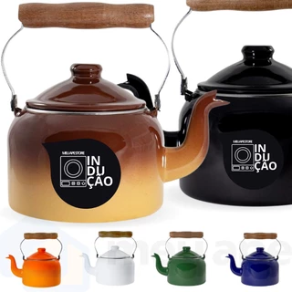 Chaleira Esmaltada Agata Indução 1,8L Ewel Cabo De Madeira