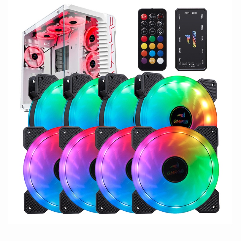 kit 2/3/4/5/6/7/8 GMRGB Cooler Fan Led RGB 120mm 12cm Gabinete Pc Gamer Ventoinha + Controladora