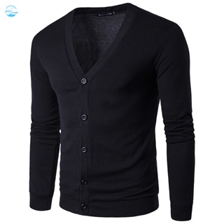 Cardigan Tricô Masculino com Bolso Gola V Slim Fit Liso Casaco Moda Estiloso Suéter Outono Inverno