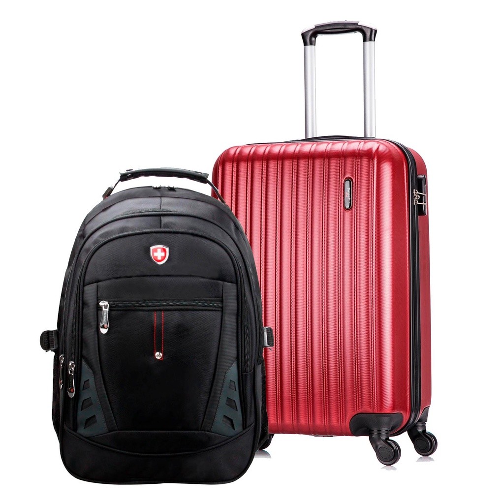 Kit Mala de Viagem de Bordo Londres Vinho + Mochila Executiva Interlagos Swiss Move