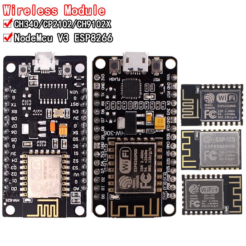 Módulo Sem Fio CH340/CP2102/CH9102X NodeMcu V3 V2 Lua WIFI Internet Das Coisas Placa De Desenvolvimento Baseada ESP8266 ESP-12E