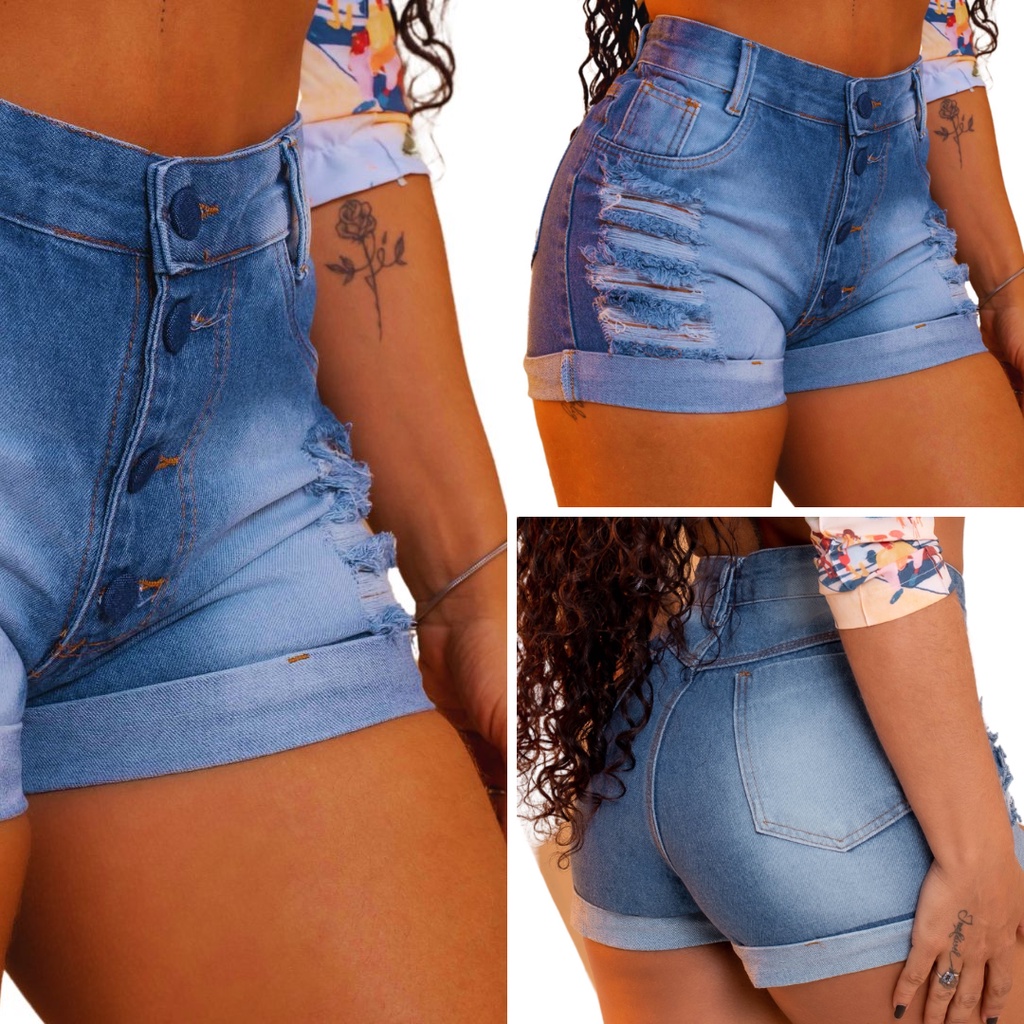 Short Jeans Feminino Desfiado Marmorizado Verão 2023
