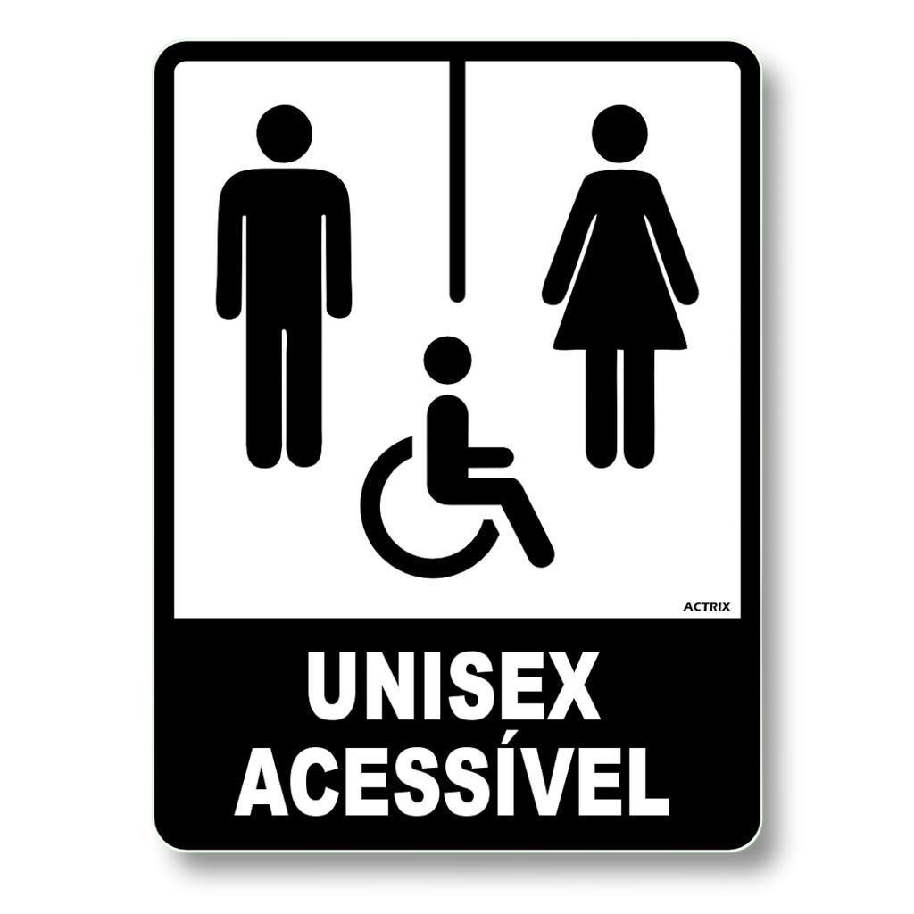 Placa de Banheiro PS 15x20 Unisex Acessível P & B