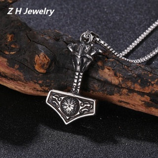 [Z H Jóias] Vintage Viking Hip Hop Raytheon Hammer Crow Celtic Wolf Pendant Moda Masculina E Feminina Colar De Aço Inoxidável Punk Party Rock Jewelry Acessórios