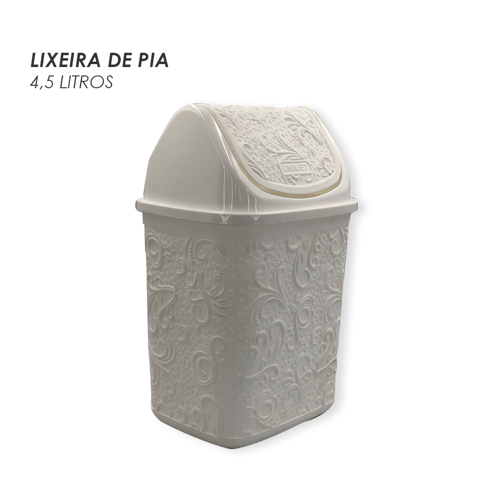 Cesto De Pia Branco Litros Basculante Lixeira Renda Floral Branco