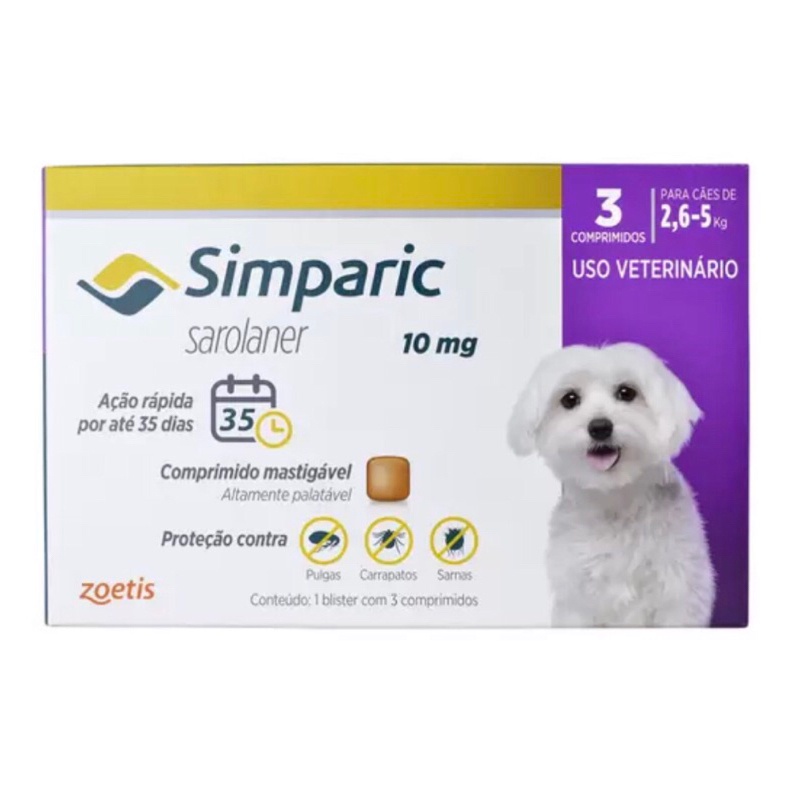 Pulga/carrapato e sarna simparic 2,5 a 5Kg | Shopee Brasil