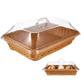 Imitação De Rattan Tecido Cesta Redonda Mesa De Jantar Pão Para Servir Armazenamento Doméstico Com Tampa Frutas Pequenas