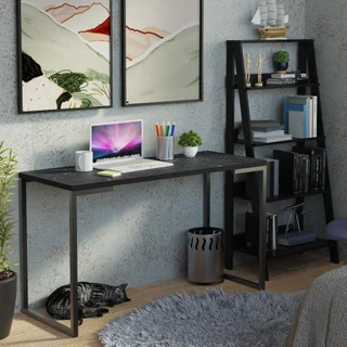 Conjunto Escritório Home Office com Mesa Industrial + Estante Escada Preto Madesa em Oferta na Shopee