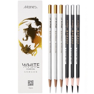 6Pcs Lápis De Desenho Profissional 3 Preto + 3 Branco De Alto Brilho Carvão Para Suprimentos De Arte